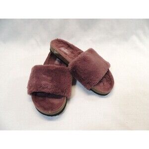 Hollister Teddy Burgandy Faux‎ Fur Sliders Slippers Sz. Large-9/10 NWT